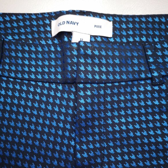 Old Navy Pixie Slim Leg Ladies Size 12 Royal Blue & Black Houndstooth Pants - Picture 4 of 14